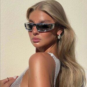 Women Sunglasses‎ Fashion Silver Frame Shield Retro Running Shades Lentes Gafas